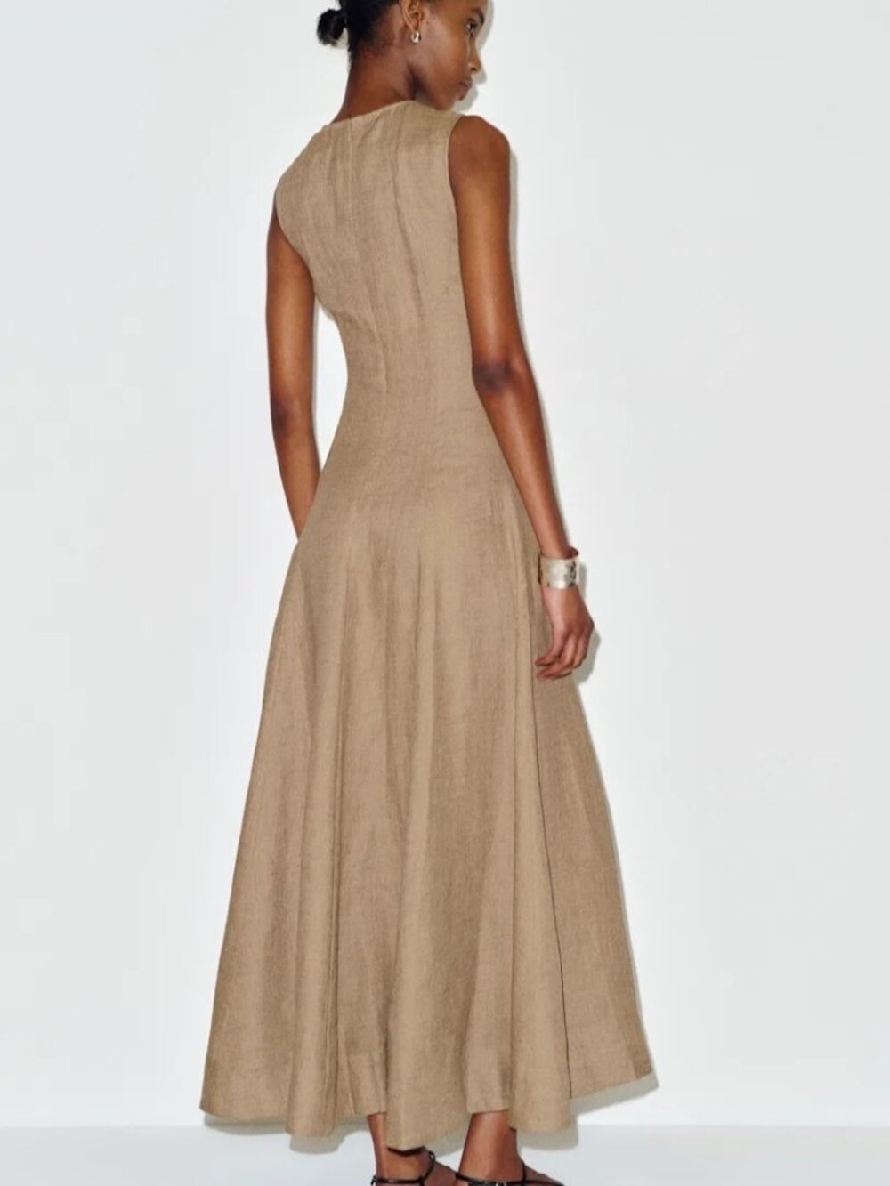 NEW Reformation Cecilia Linen Sleeveless Maxi Dress Dark Oatmeal Tan | US 0 UK 4 - Picture 4 of 12